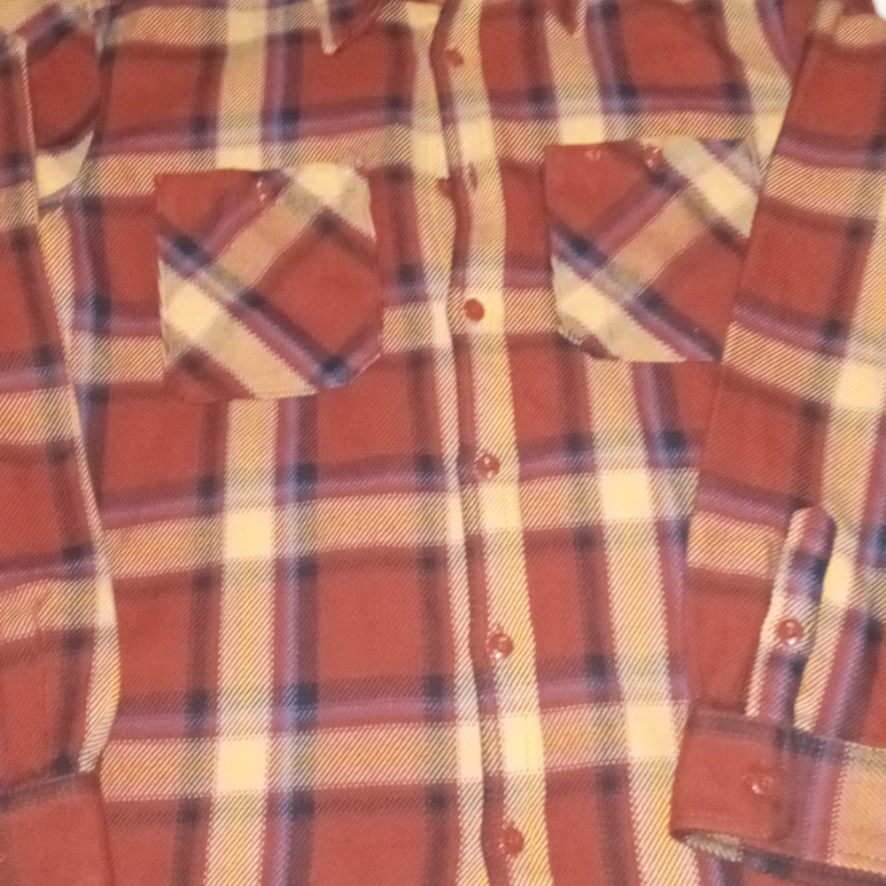 North Face, orange, plaid shirt